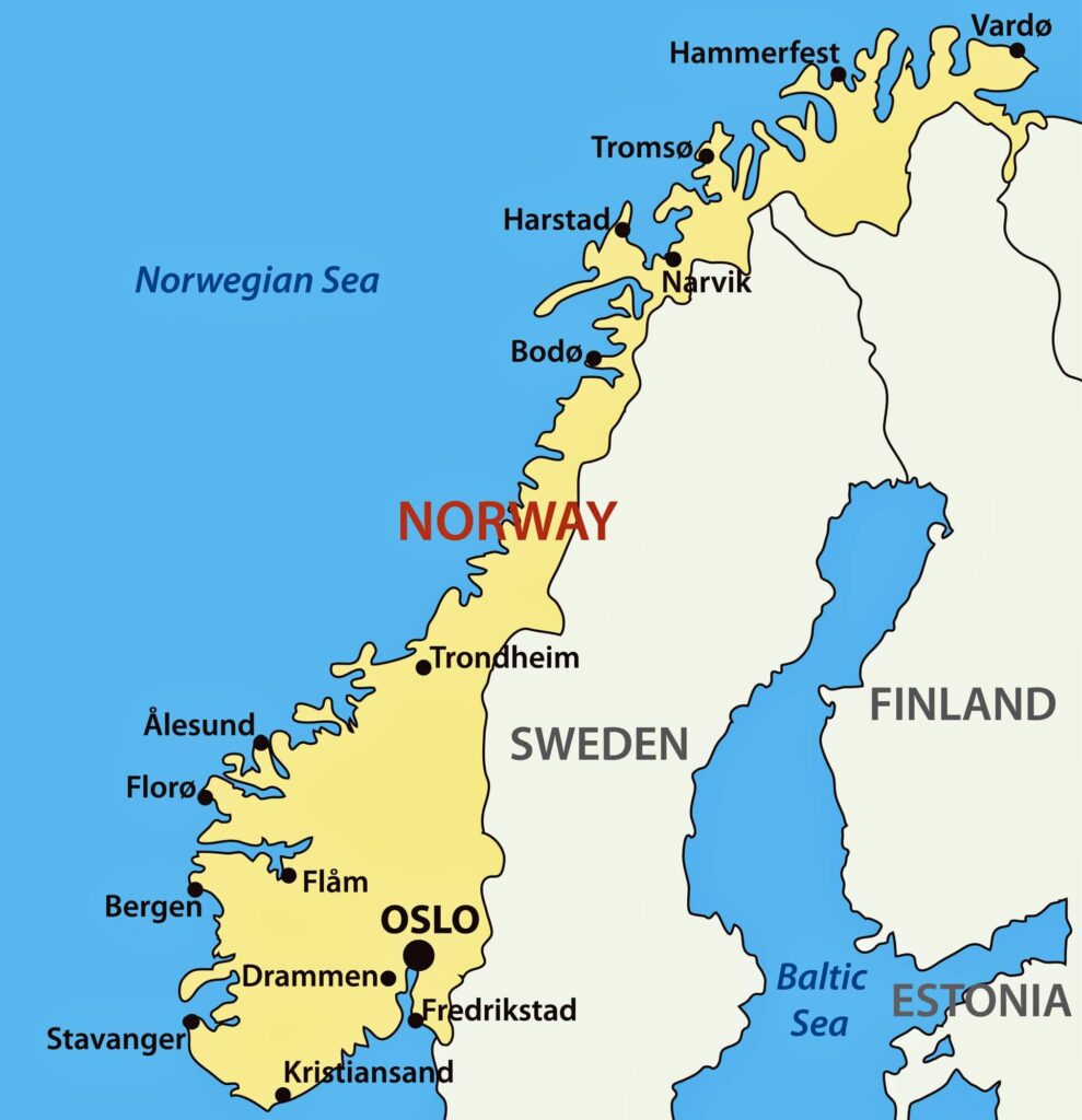خريطة أسماء مدن النرويج